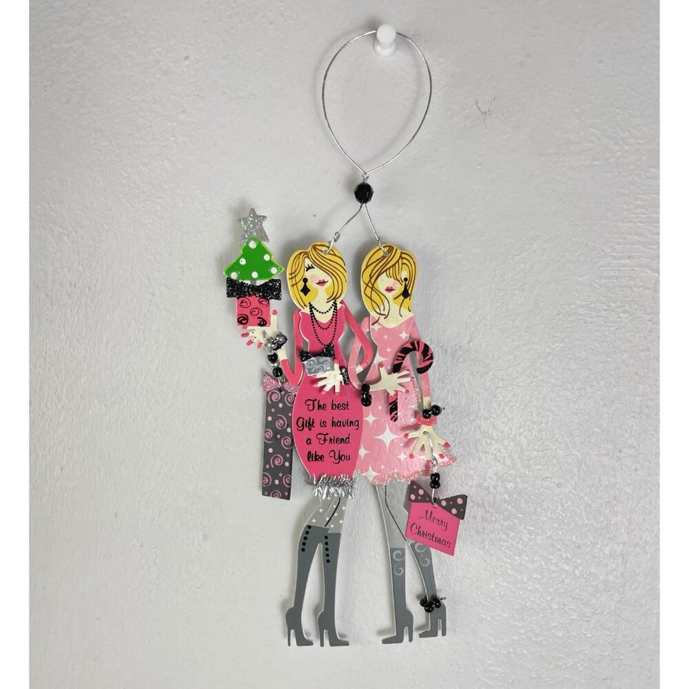 Vintage Girlfriends Ornament Metal 1990s Best Friends Ornament Christmas